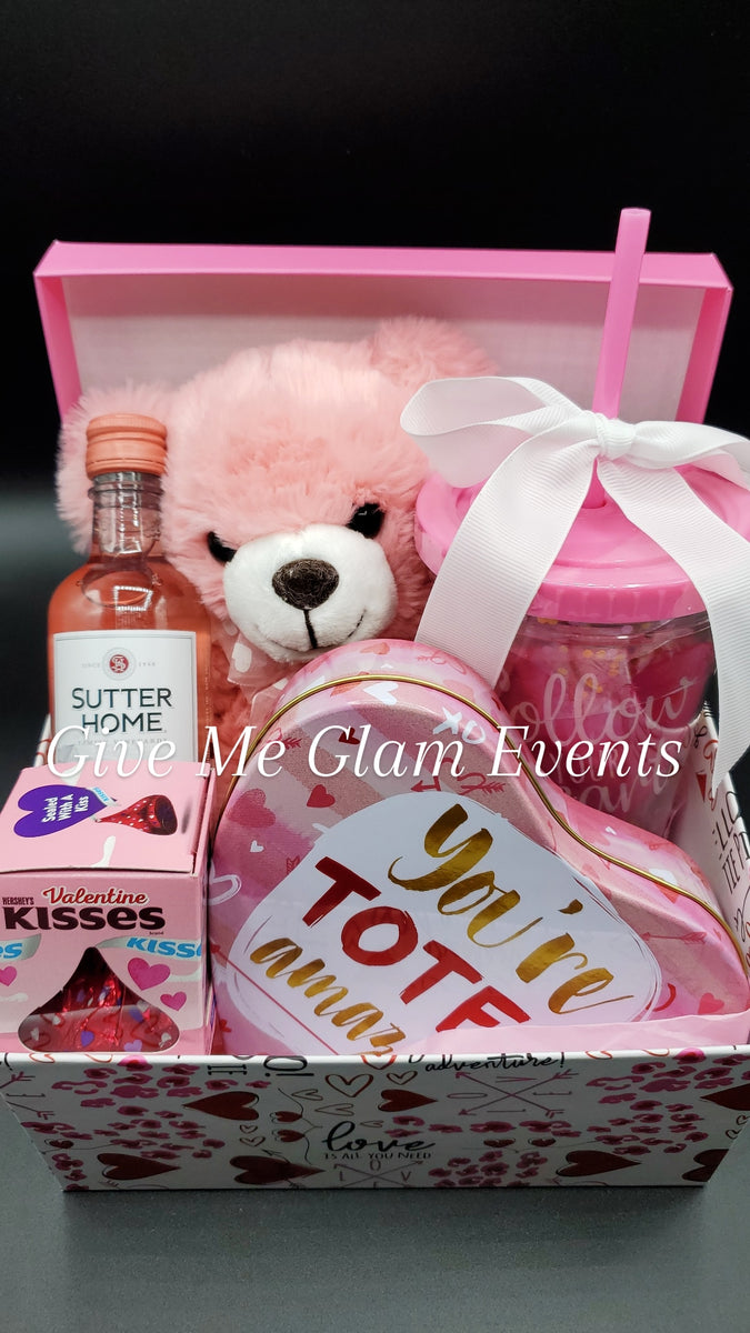 Personalized Valentines Day Gift Box comes with Wine Tumbler plus Wine  Stoppers and Teddy Bear - Perfect Valentines Day Gift For Her