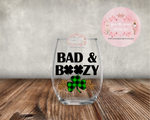 St Patricks Day Theme Bad & Boozy Stemless Wine Glasses