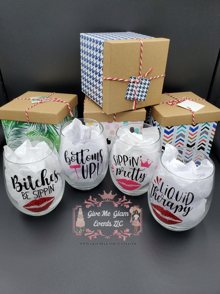 Custom Personalized Stiletto Diamond Stem or Stemless Wine Glasses – Give  Me Glam Events Creations