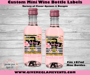 Bonjour Bebe Paris Baby Shower Theme Wine Bottle Labels - Digital - Printed - Assembled