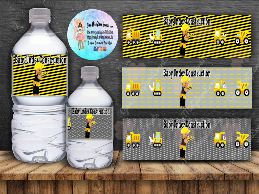 Baby Under Construction Baby Shower Water Bottle Labels Instant Download