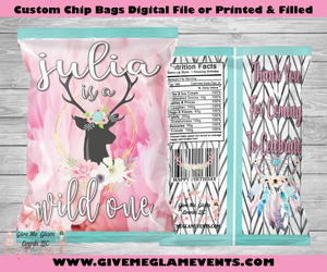 Boho Wild One Theme Chip Bags - First Birthday Treat Favor Bags - Digital - Printed - Assembled