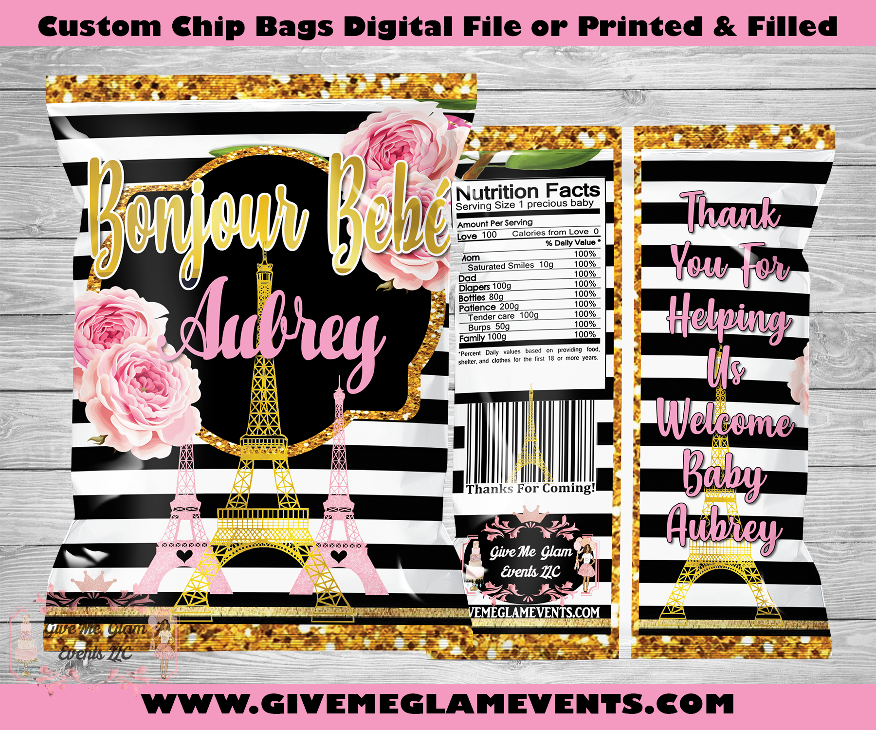 Bonjour Bebe Paris Theme Baby Shower Chip Bags - Favor Bags - Digital –  Give Me Glam Events Creations