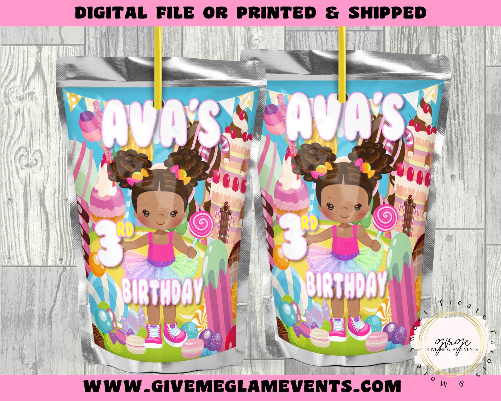 Candyland Theme Juice Pouch Labels - Capri Sun Labels - Candy Land Girl Birthday - Juice Labels