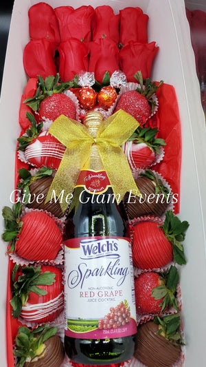 Valentine Rose, Wine/Cider & Chocolate Covered Strawberry Gift Boxes (LOCAL PICKUP ONLY)