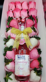 Valentine Rose, Wine/Cider & Chocolate Covered Strawberry Gift Boxes (LOCAL PICKUP ONLY)