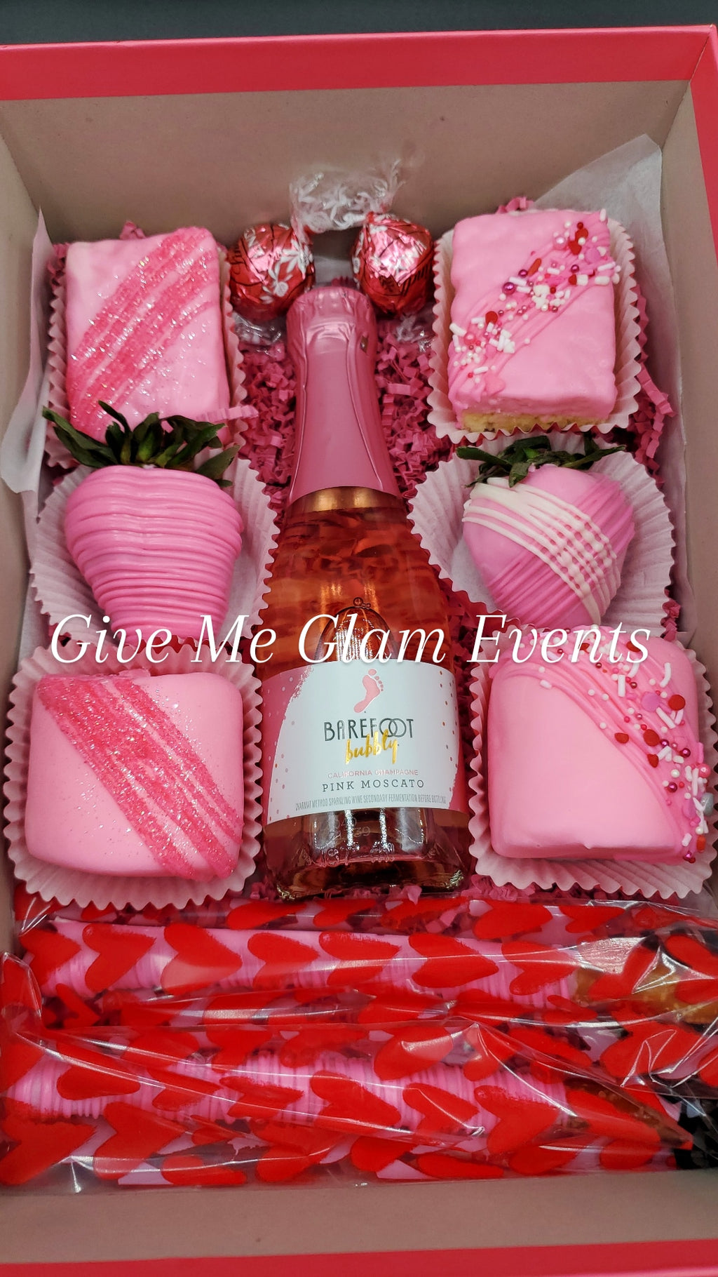 Valentine Small Barefoot Bubbly & Chocolate Covered Treat Gift Boxes (LOCAL PICKUP ONLY)