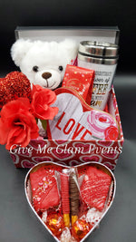 Valentine Teddy Bear & Chocolate Covered Treat or Strawberry Gift Boxes (No Wine) (LOCAL PICKUP ONLY)