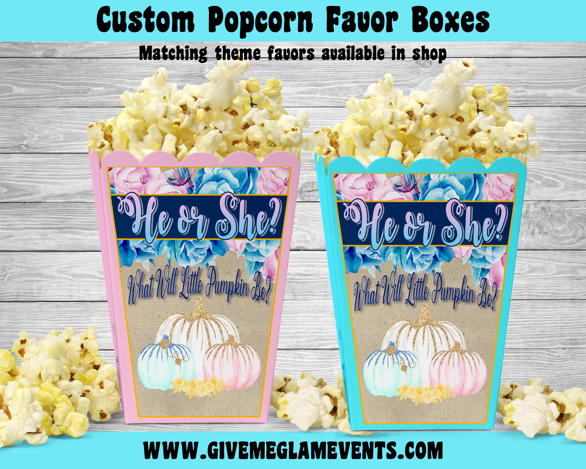 Custom He or She Pumpkin Gender Reveal Popcorn Boxes Fall Gender Reveal Treat Candy Favor Boxes