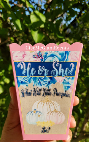 Custom He or She Pumpkin Gender Reveal Popcorn Boxes Fall Gender Reveal Treat Candy Favor Boxes