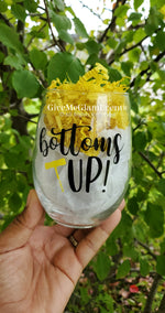 Custom Personalized Bottoms Up Stemless Wine Glass 21st Birthday Stemless Wine Glass