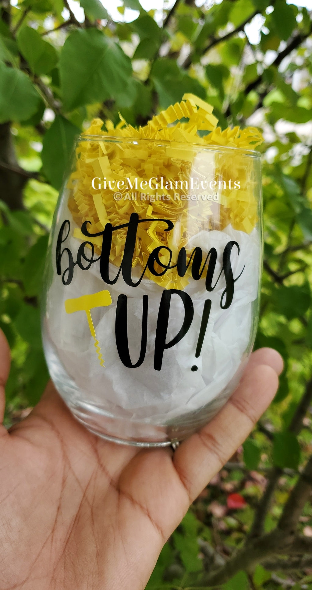 Custom Personalized Bottoms Up Stemless Wine Glass 21st Birthday Stemless Wine Glass
