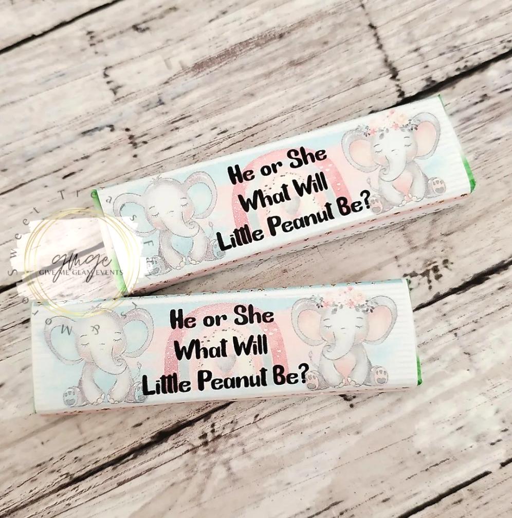 Baby Elephant Gender Reveal Chewing Gum Wrappers - Little Peanut Bubble Gum Party Favors - Digital - Printed - Assembled