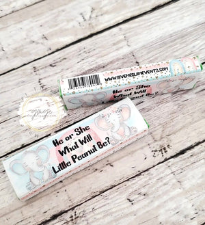 Baby Elephant Gender Reveal Chewing Gum Wrappers - Little Peanut Bubble Gum Party Favors - Digital - Printed - Assembled