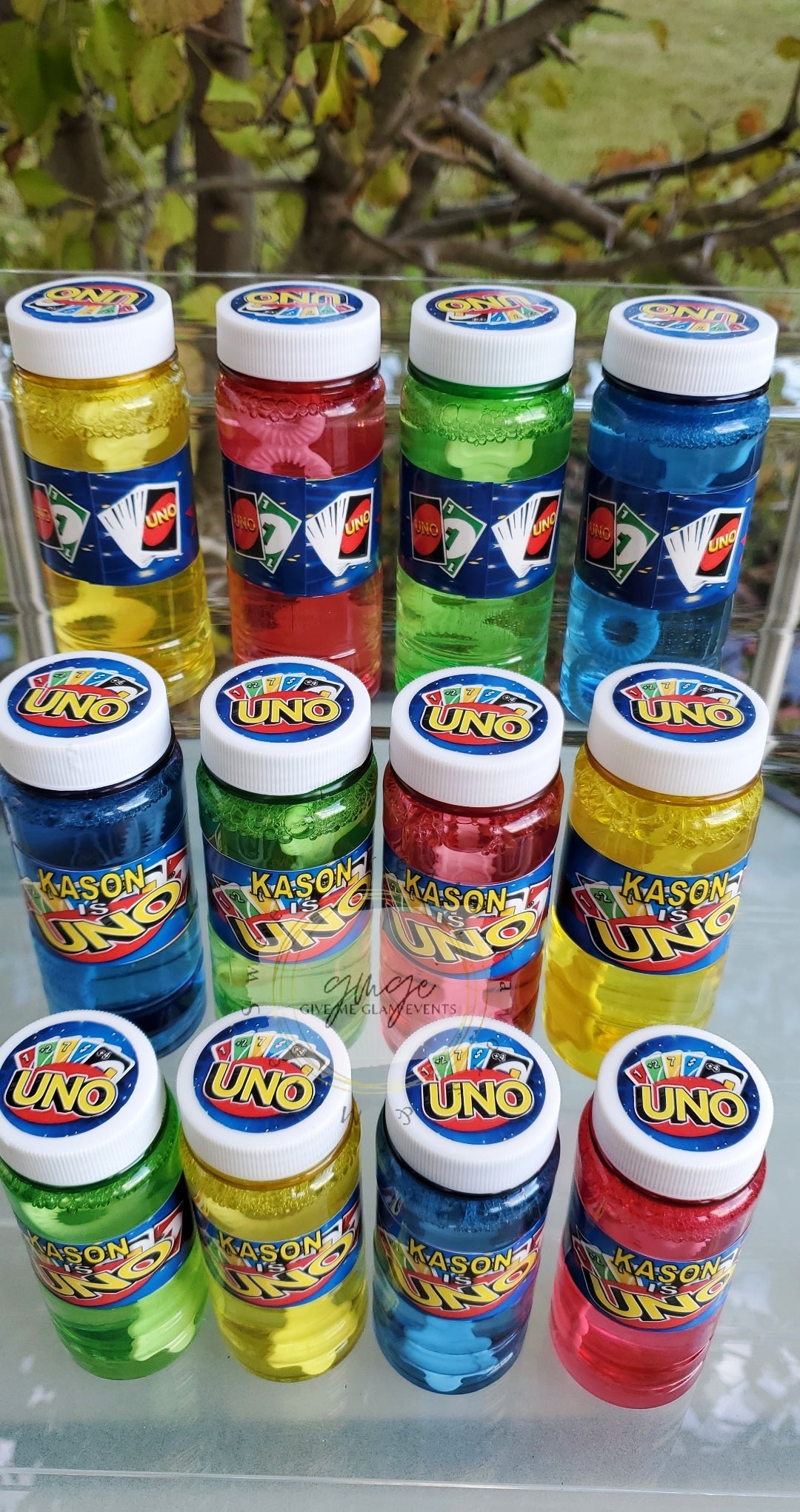 Uno themed party favors made with used but cleaned and disinfected