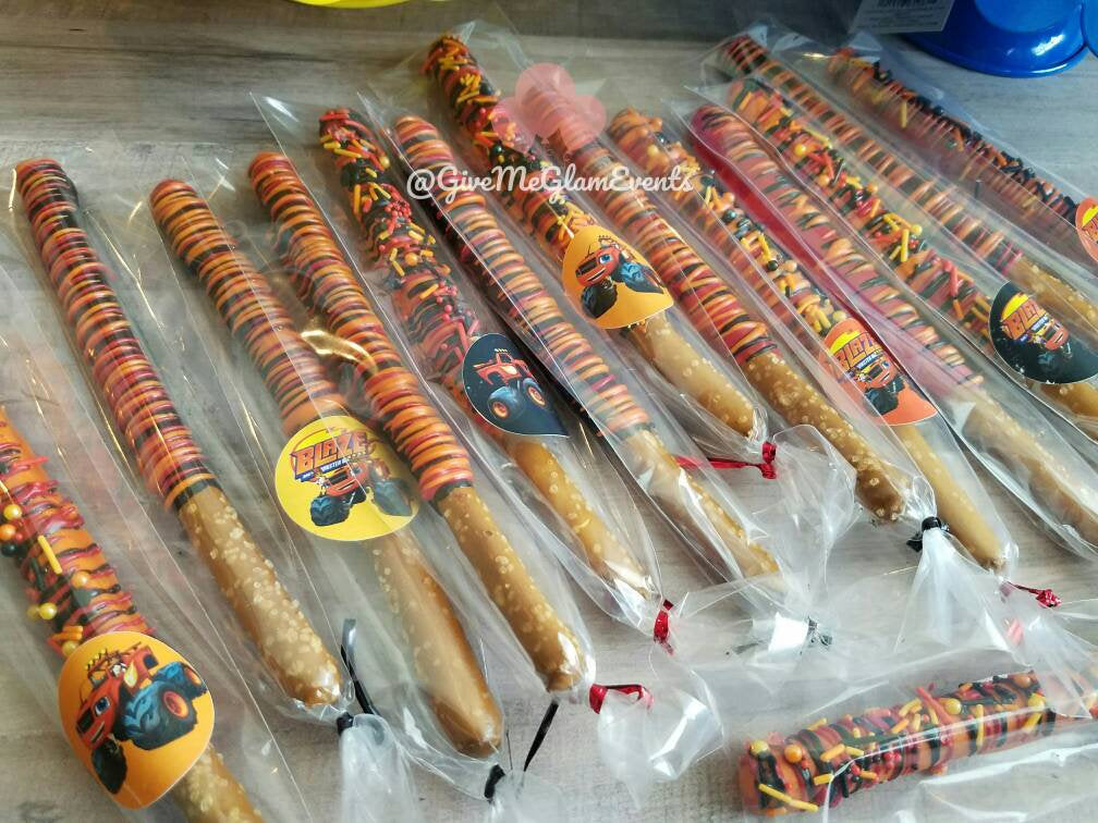 Custom Monster Truck Themed Chocolate Covered Pretzel Rods Party Treats 1 Dozen (12ct)