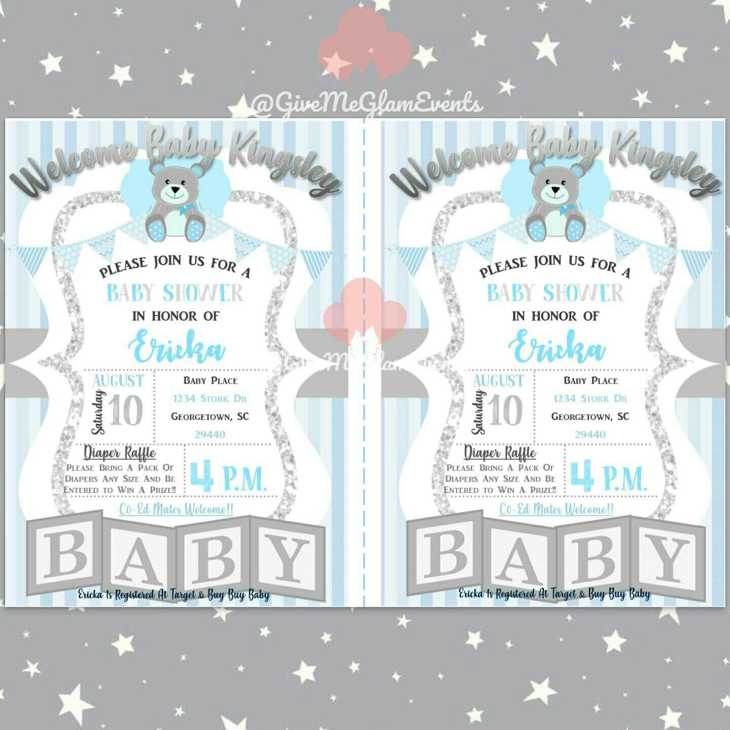 Baby Boy Teddy Bear Baby Shower Digital Invitation, Teddy Bear Invite Baby Bear Invitation