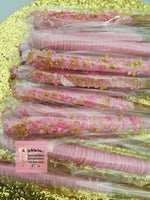 Little Princess Pink & Gold Theme Chocolate Covered Dipped Pretzel Rods 1 Dozen  (12ct)