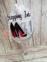 Custom Personalized Stiletto Diamond Stem or Stemless Wine Glasses