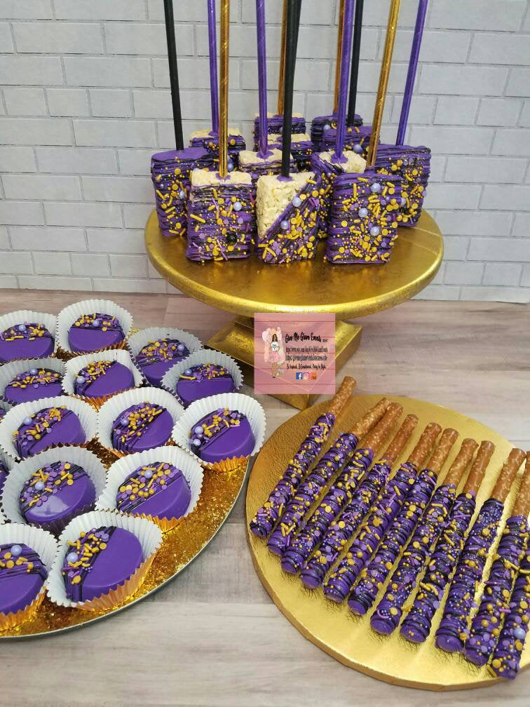 Royal Purple Princess Theme Chocolate Covered Oreos Royal Purple and Gold Treats 1 Dozen (12ct)