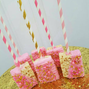Little Princess Pink & Gold Theme Chocolate Dipped Rice Krispie Treats