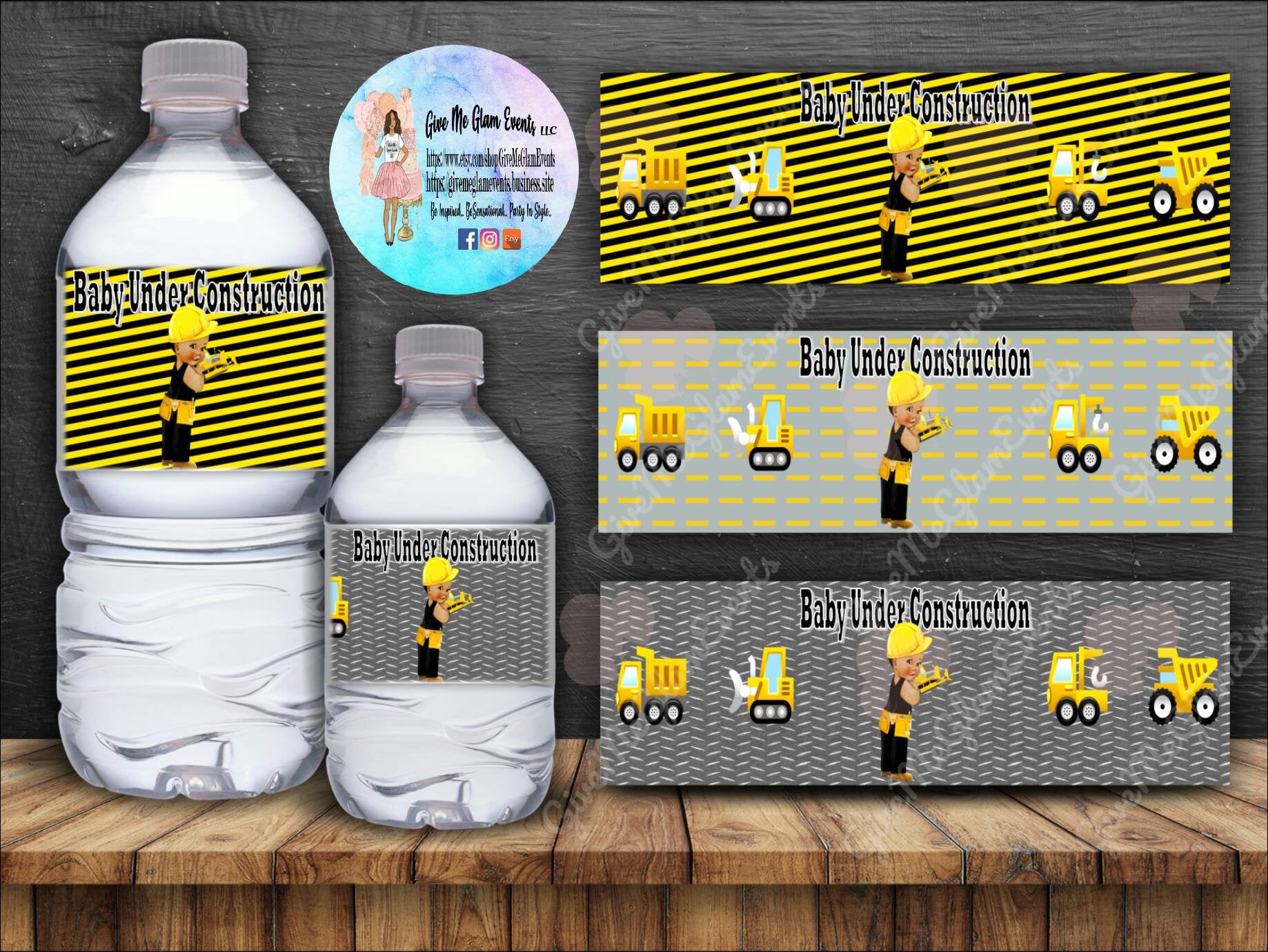 Baby Under Construction Baby Shower Water Bottle Labels Instant Download