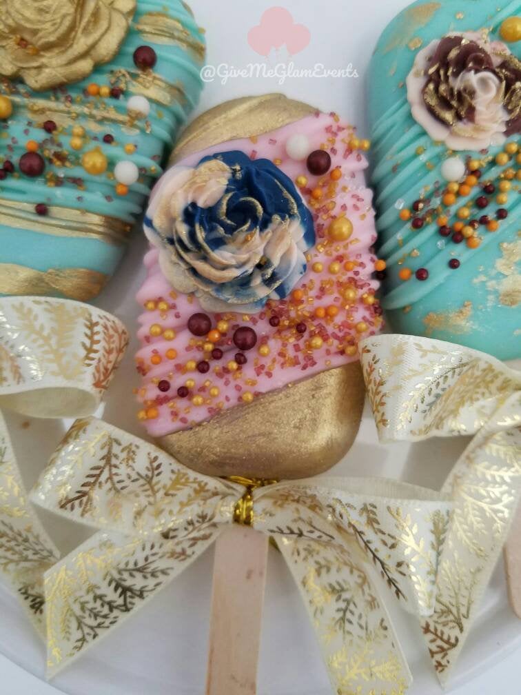 Custom Elegant Glam Rose Theme Cakesicles 1 Dozen (12ct)