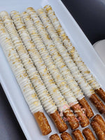 Elegant White And Gold Pretzels - Chocolate Dipped Pretzels - Splatter Pretzels - Chocolate Covered Pretzel Rods or Twists
